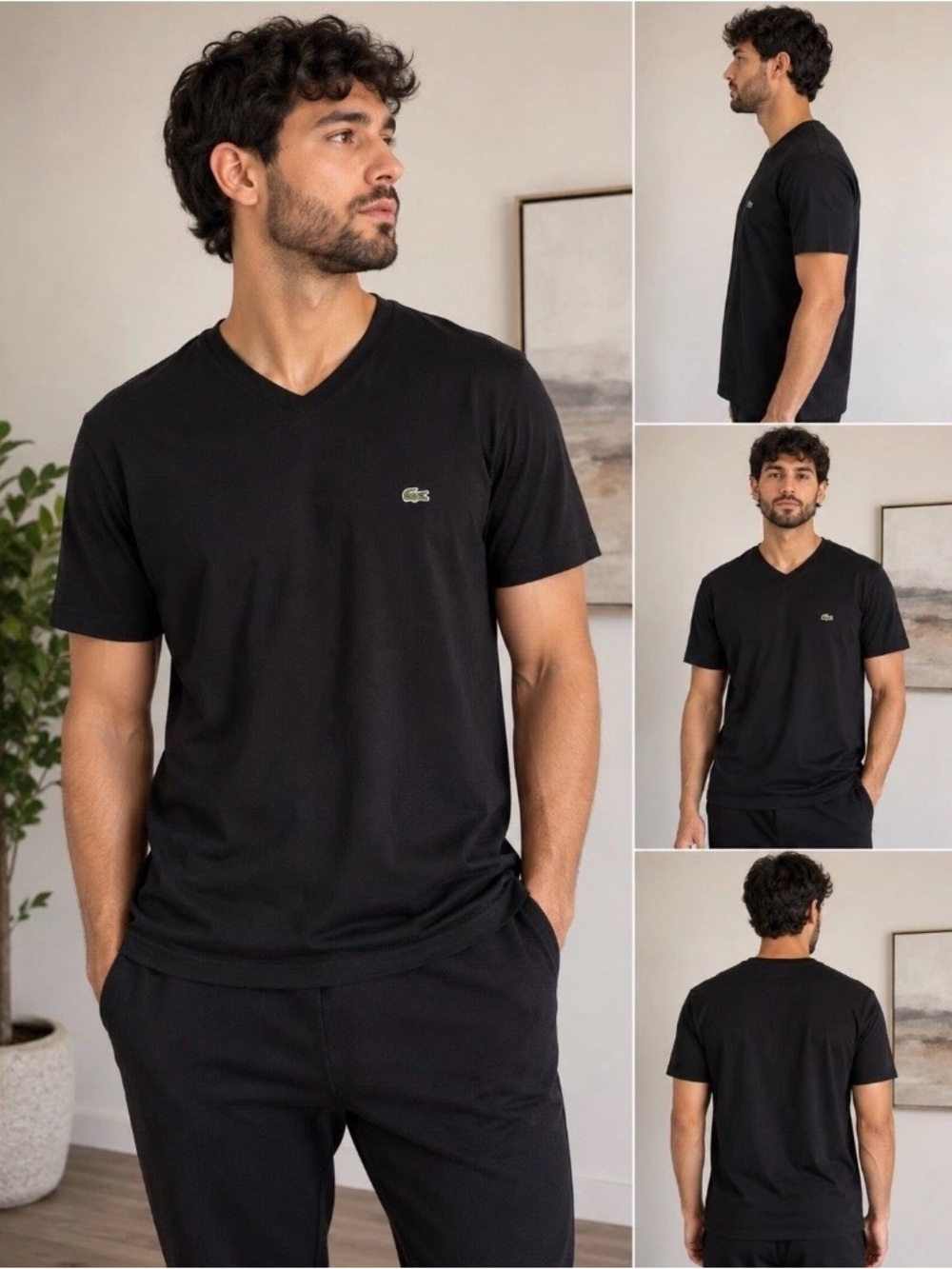 Lacoste TH6710 Black Pima Cotton V-Neck Men's Alligator Logo T-Shirt Size XXL
